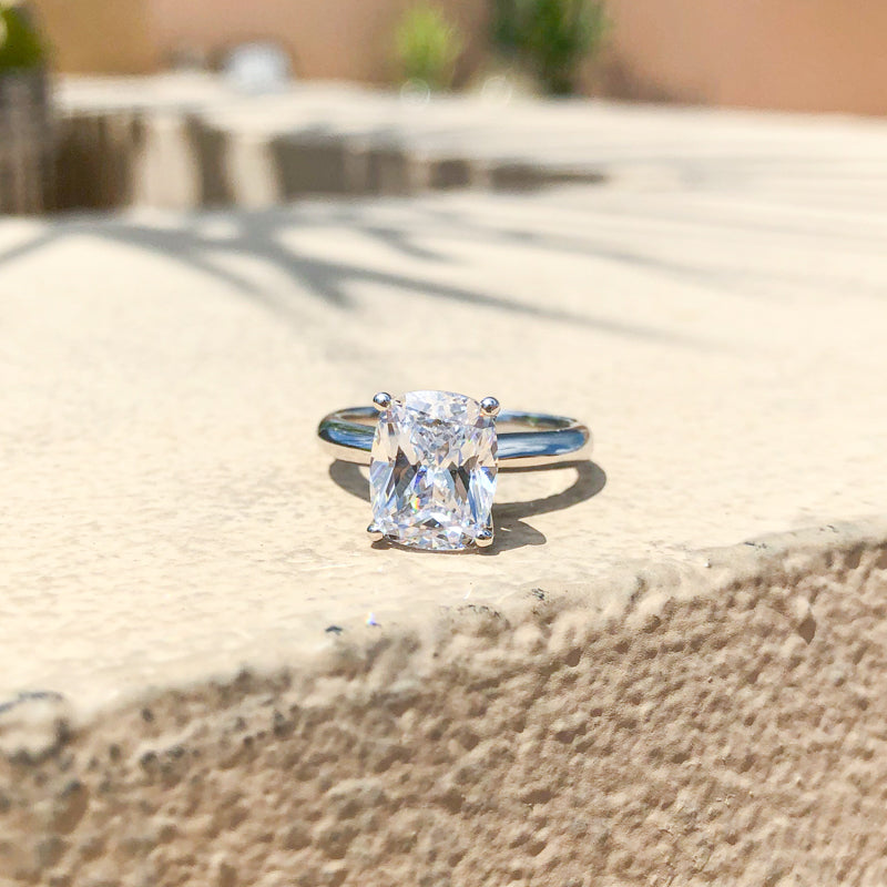 925 Sterling Silver Cushion Cut CZ Solitaire Ring