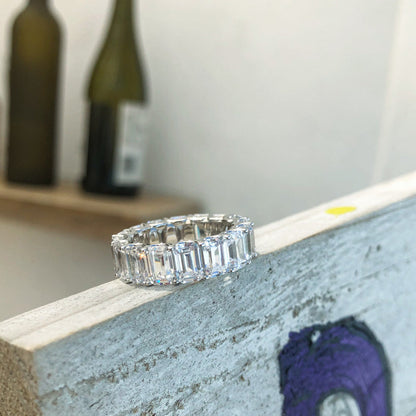 925 Sterling Silver Emerald Cut CZ Full Eternity Ring