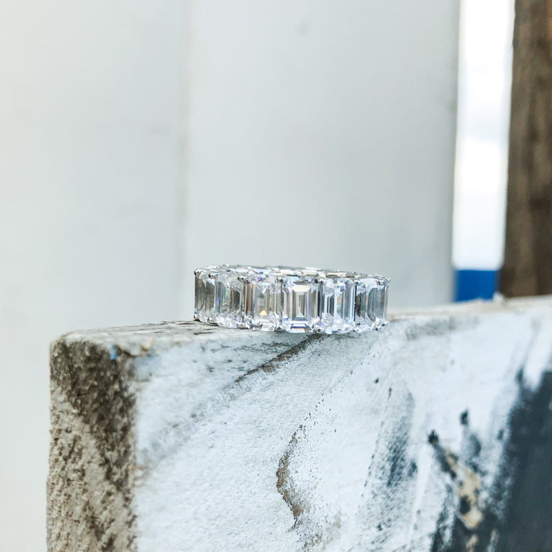 925 Sterling Silver Emerald Cut CZ Full Eternity Ring