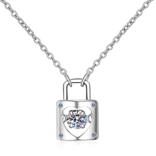 925 Sterling Silver Round Cut CZ Lock Dancing Pendant Necklace