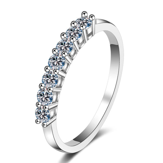 925 Sterling Silver Round Cut CZ  Seven Stone Wedding Band