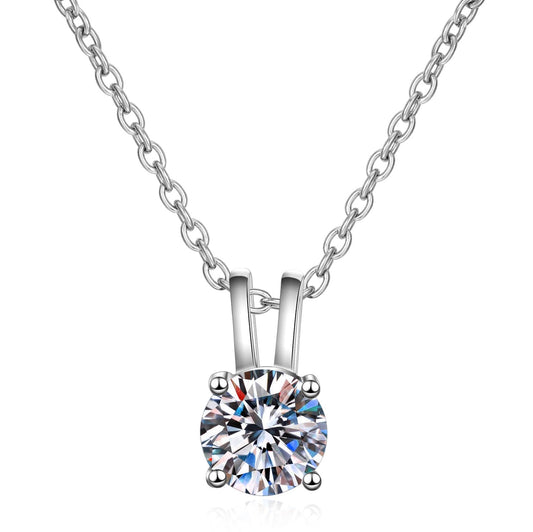 925 Sterling Silver Round Cut CZ Simple Pendant Necklace