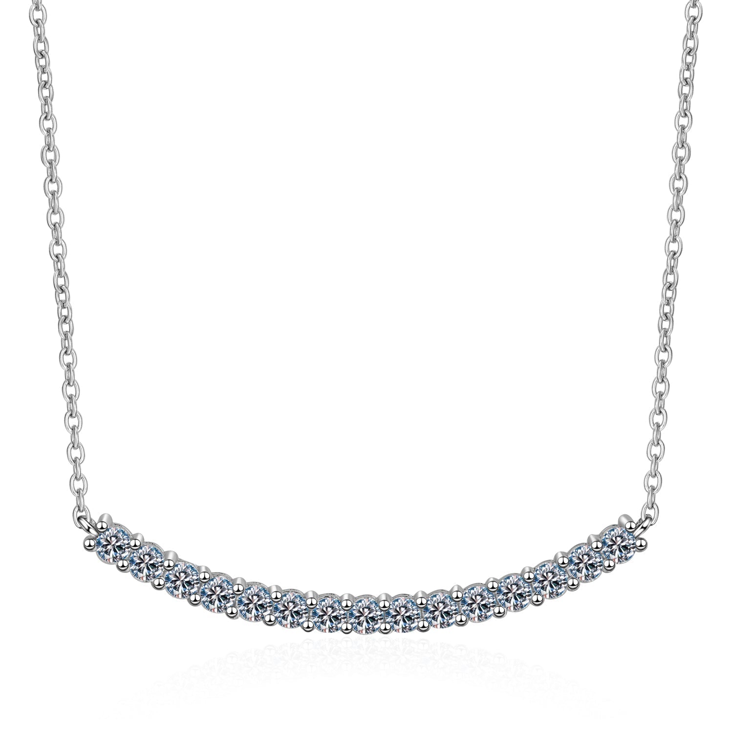 925 Sterling Silver Round Cut CZ Arc Row Necklace