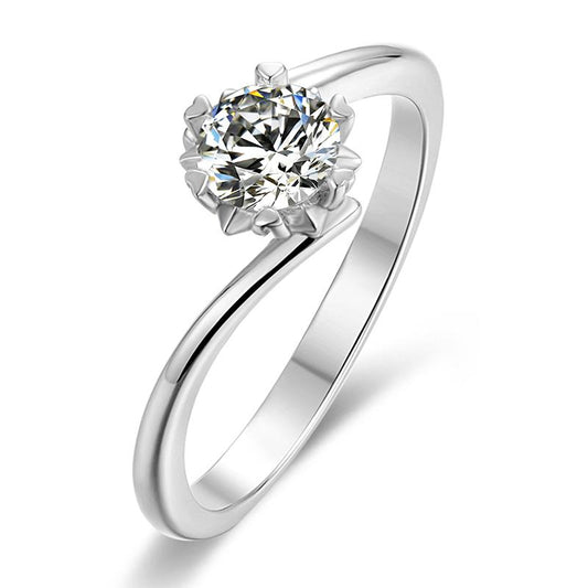 925 Sterling Silver Round CZ Swirl Solitaire Ring