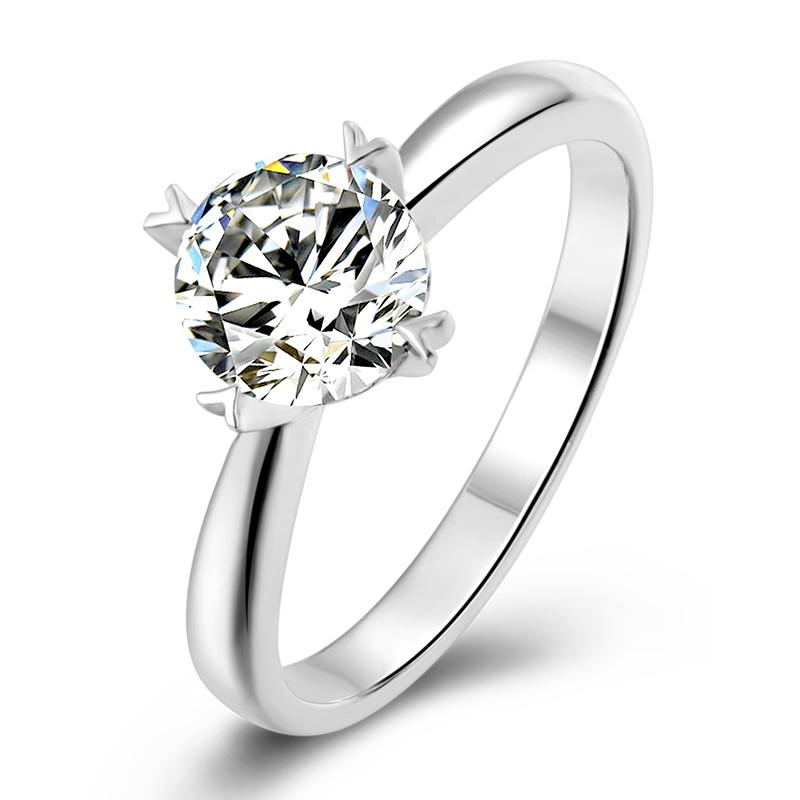 925 Sterling Silver  Classic Round Cut CZ Four Prong Solitaire Ring