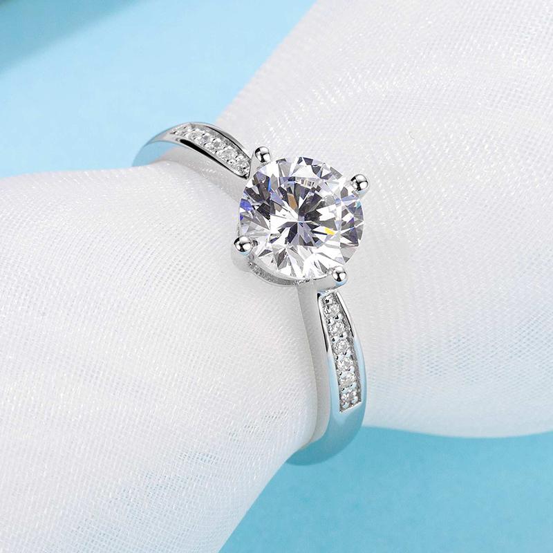 925 Sterling Silver  Classic Round Cut CZ Four Micro Setting Solitaire Ring