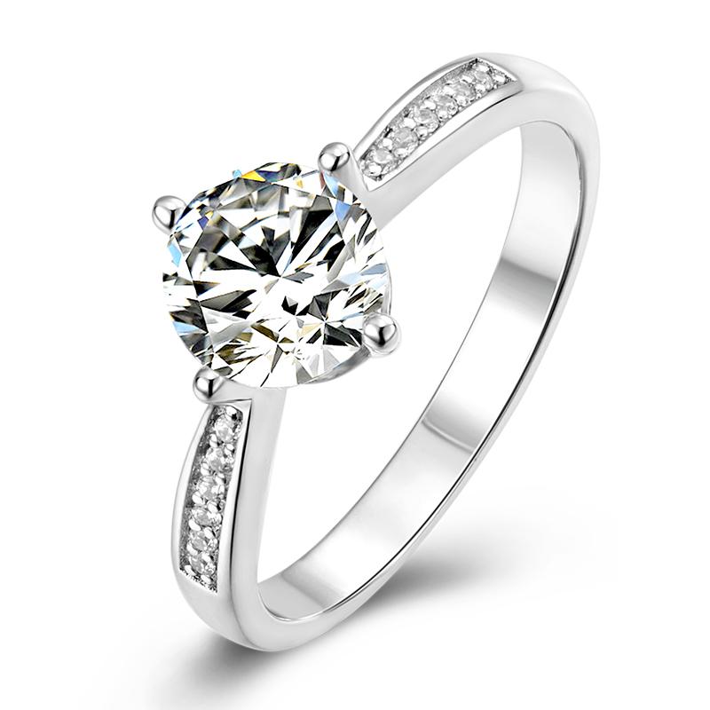 925 Sterling Silver  Classic Round Cut CZ Four Micro Setting Solitaire Ring