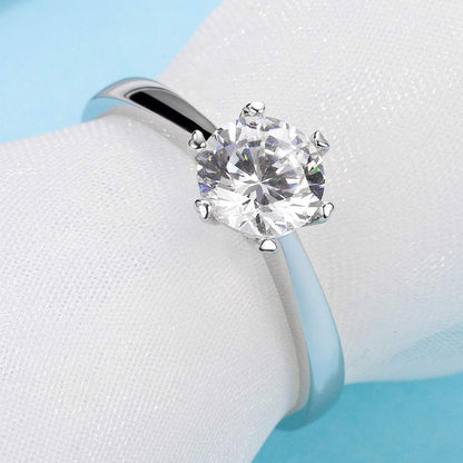 925 Sterling Silver Classic Round Cut CZ Six Prong Solitaire Ring