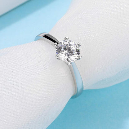 925 Sterling Silver Classic Round Cut CZ Six Prong Solitaire Ring