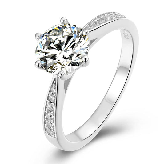 925 Sterling Silver Classic Round Cut CZ Six Prong Solitaire Ring