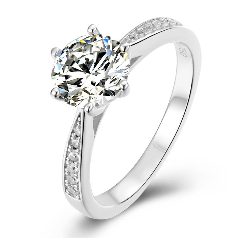 925 Sterling Silver Round Cut Semi Pave CZ Six Prong Ring