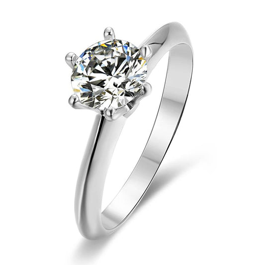 925 Sterling Silver Classic Round Cut CZ Six Prong Solitaire Ring