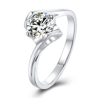 925 Sterling Silver Classic Round Cut CZ Angle Solitaire Rings