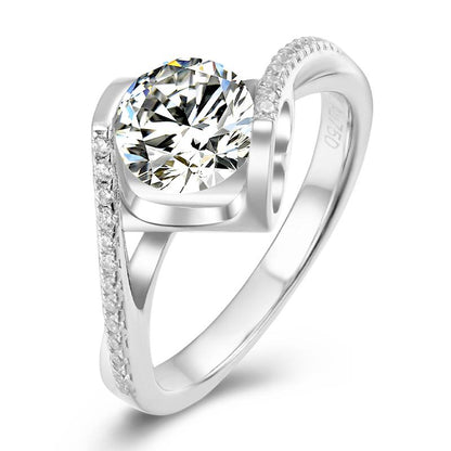 925 Sterling Silver Classic Round Cut Semi Pave CZ Ring