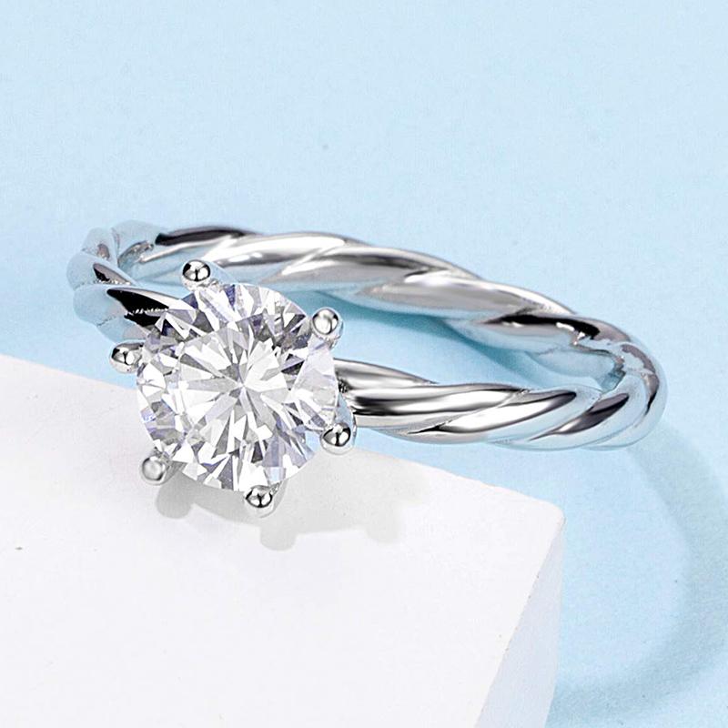 925 Sterling Silver Classic Round Cut CZ Diamond Solitaire Twisted Ring