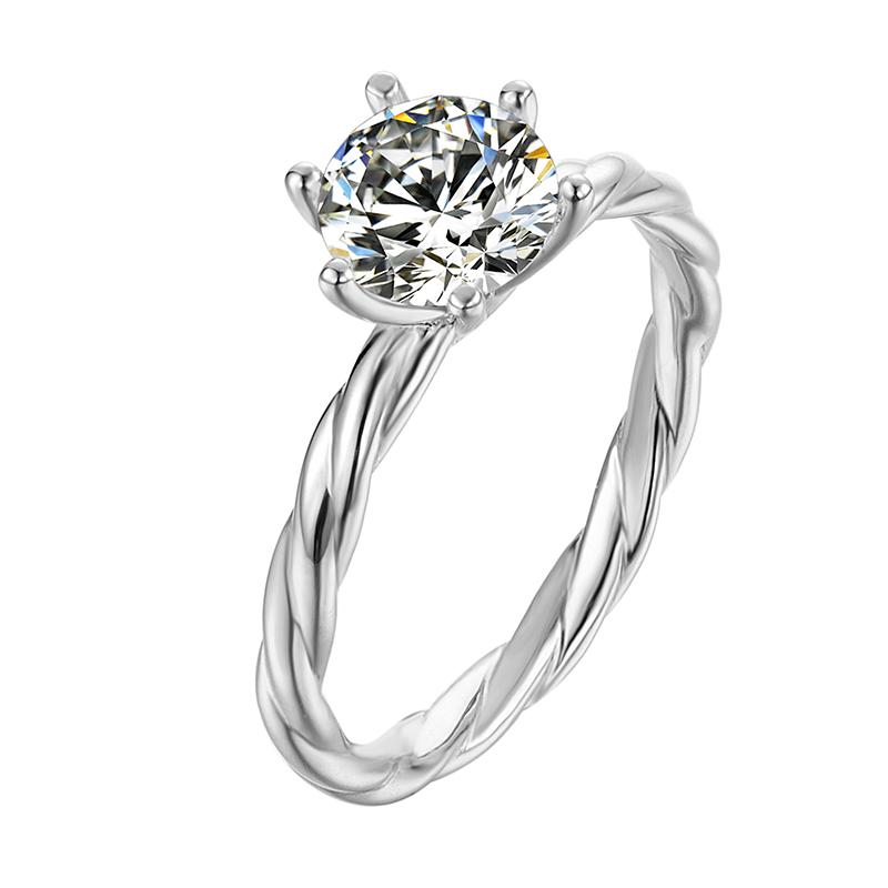 925 Sterling Silver Classic Round Cut CZ Diamond Solitaire Twisted Ring