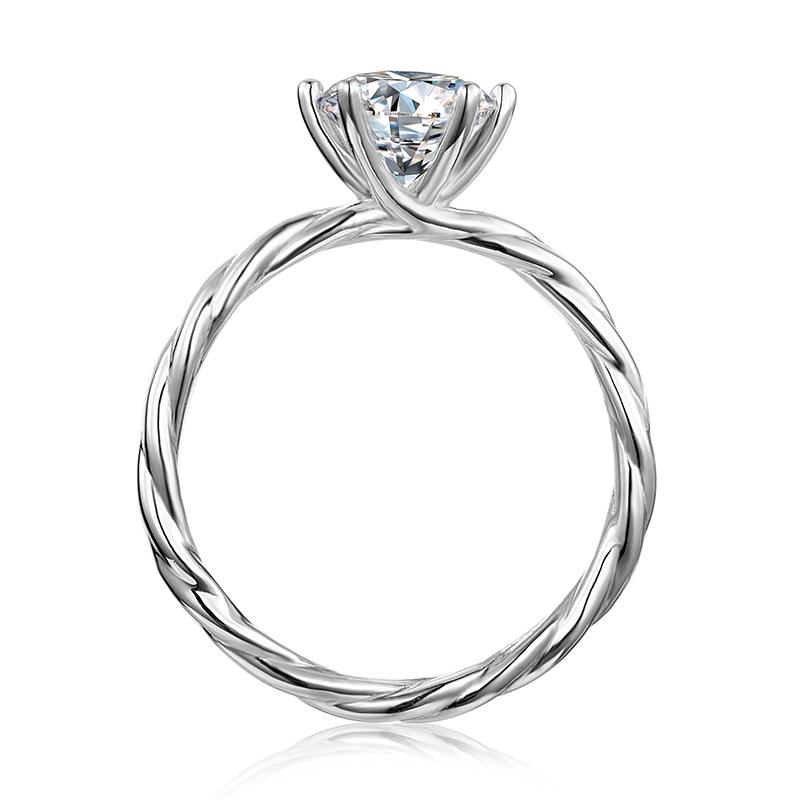 925 Sterling Silver Classic Round Cut CZ Diamond Solitaire Twisted Ring