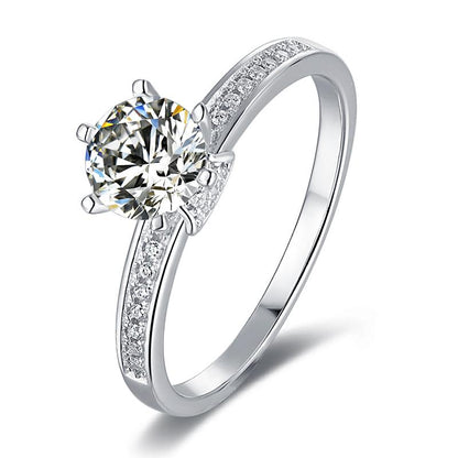 925 Sterling Silver Classic Round Cut CZ Pave Rings