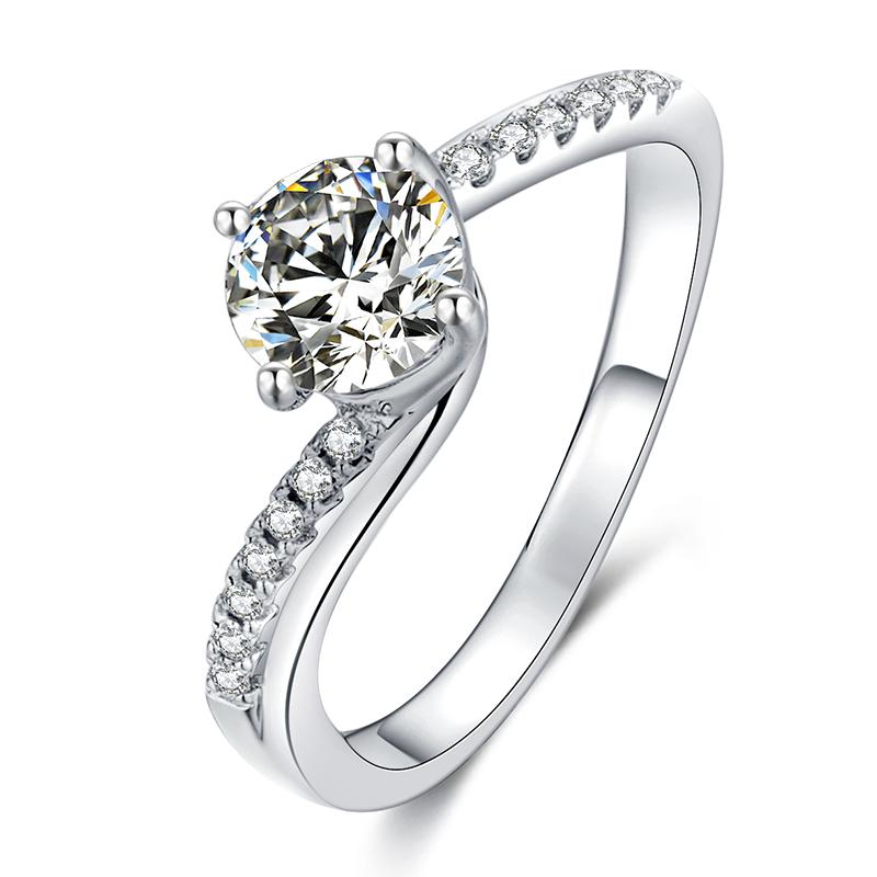 925 Sterling Silver Classic Round Cut CZ Pave Twisted Ring