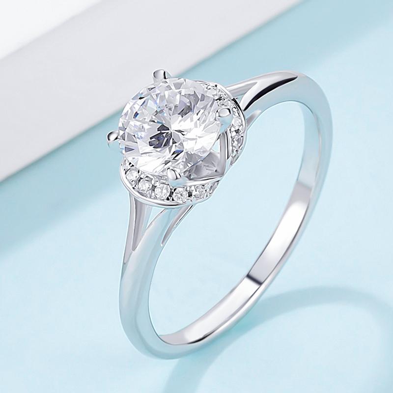 925 Sterling Silver Classic Round Cut CZ Beloved Split Shank and Solitaire Rings