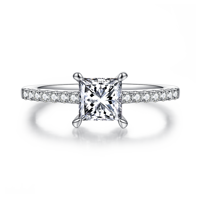 925 Sterling Silver Princess Cut Pave Style Engagement Ring 1