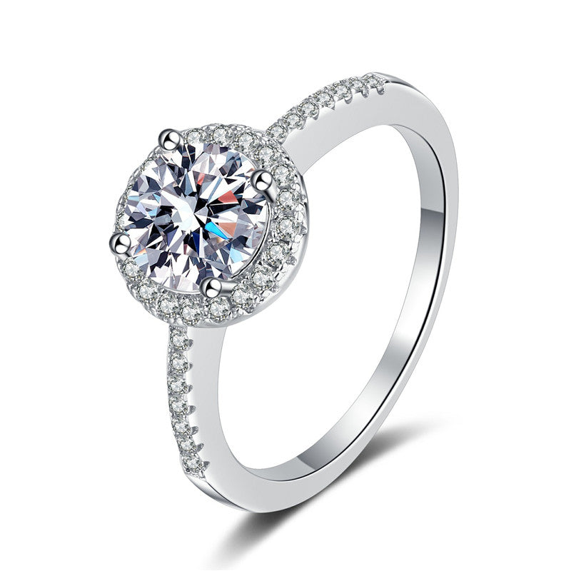 925 Sterling Silver Round Cut CZ White Halo Ring