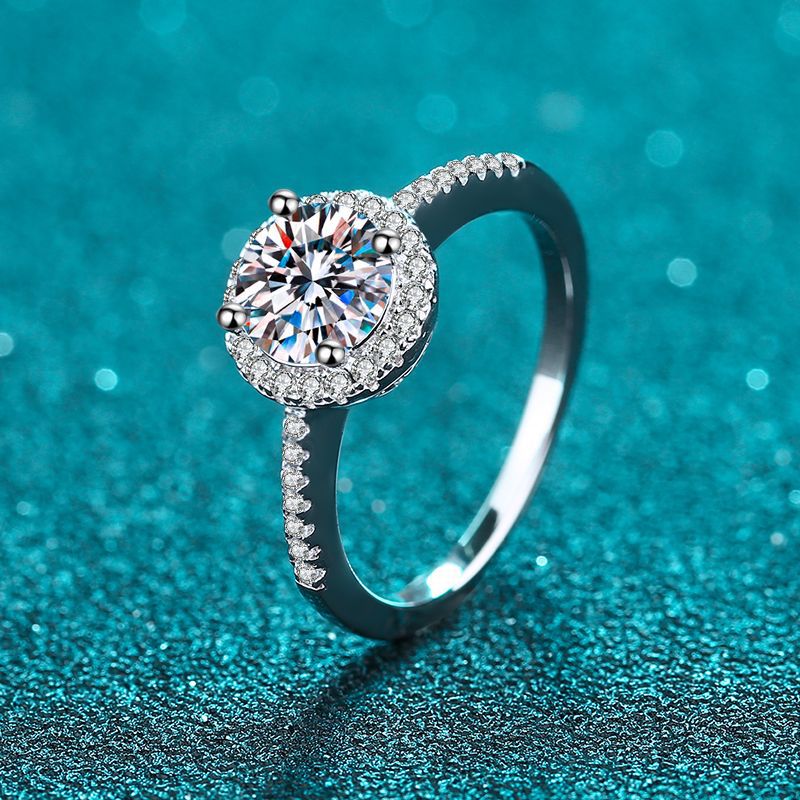 925 Sterling Silver Round Cut CZ White Halo Ring