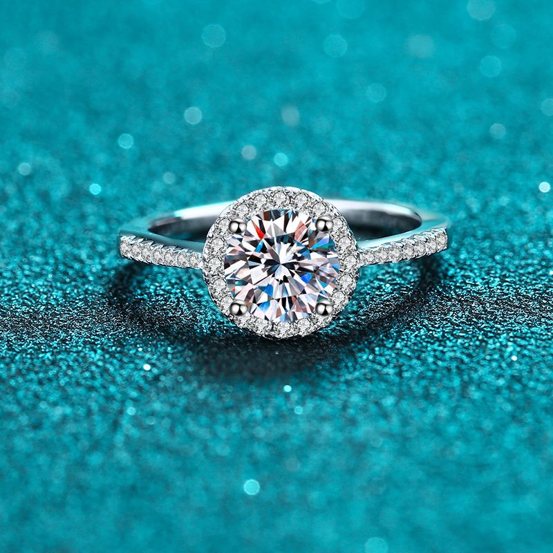 925 Sterling Silver Round Cut CZ White Halo Ring