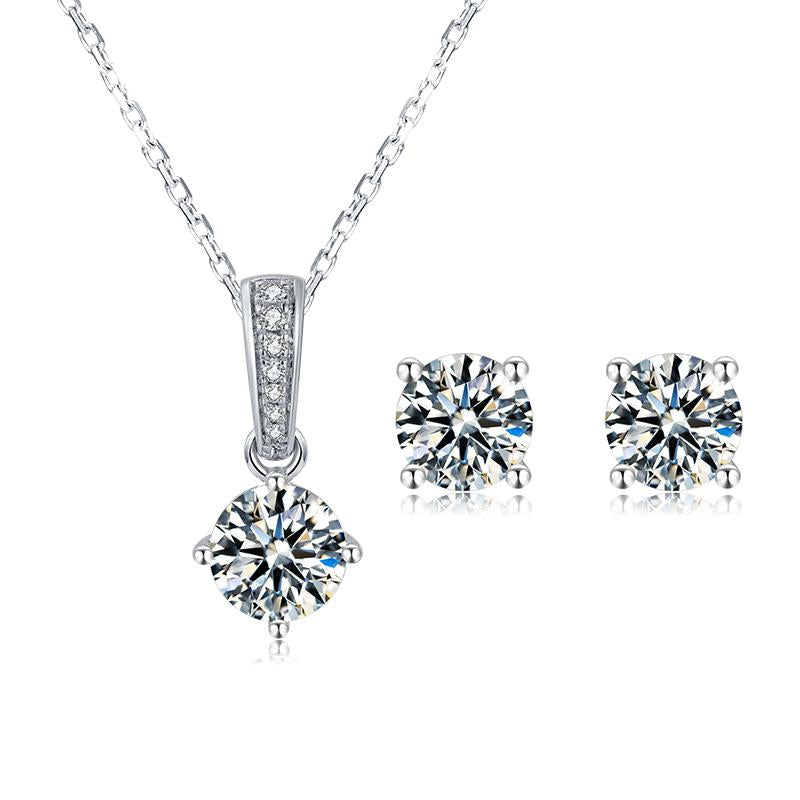 925 Sterling Silver Brilliant Round Cut CZ  Stud Earrings Necklace Sets