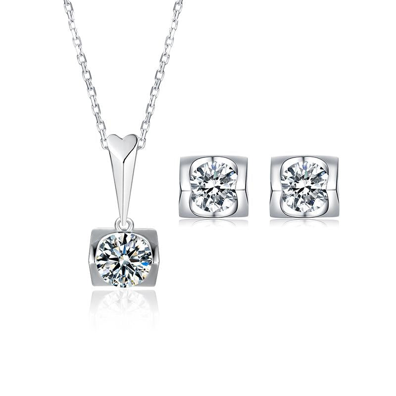 925 Sterling Silver Brilliant Round Cut CZ Diamond Stud Earrings Necklace Sets