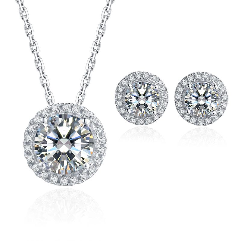 925 Sterling Silver Brilliant Round Cut CZ Diamond Stud Earrings Necklace Sets