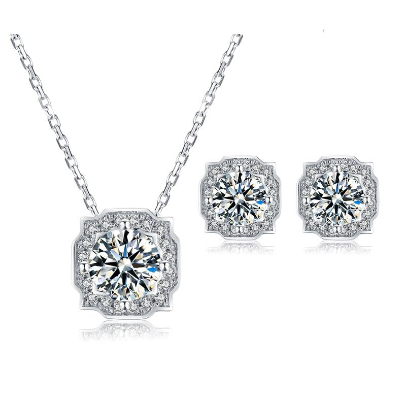 925 Sterling Silver Brilliant Round Cut CZ Diamond Stud Earrings Necklace Sets