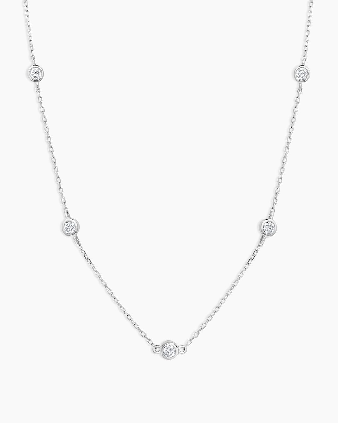 925 Sterling Silver Classic Five Diamond Necklace 5