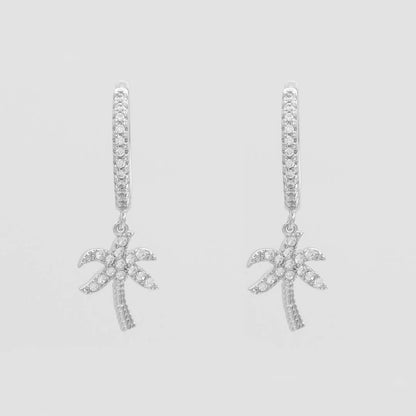 925 Sterling Silver ICY Palm Tree Huggie Earrings 5