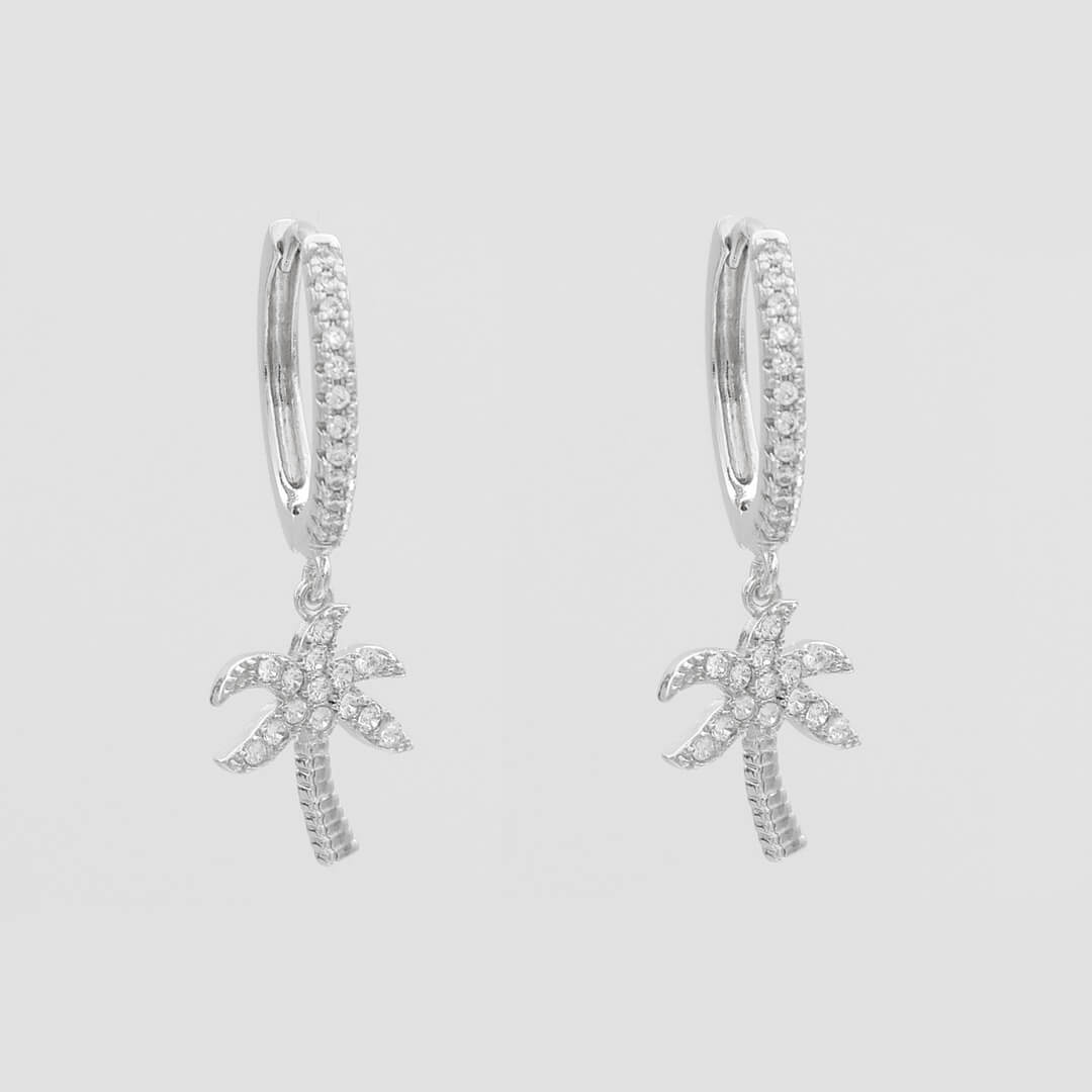 925 Sterling Silver ICY Palm Tree Huggie Earrings 1