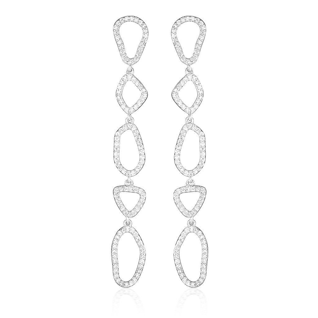 925 Sterling Silver Paola Round Cut Cubic Zirconia Drop Earrings 1