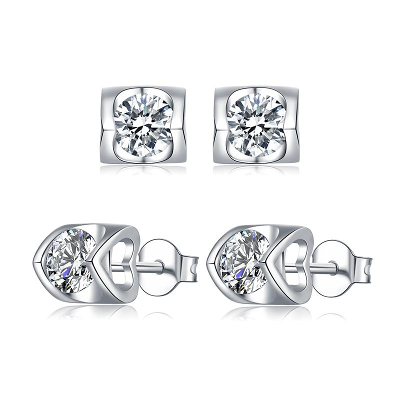 925 Sterling Silver Brilliant Round Cut CZ Diamond Stud Earrings Necklace Sets