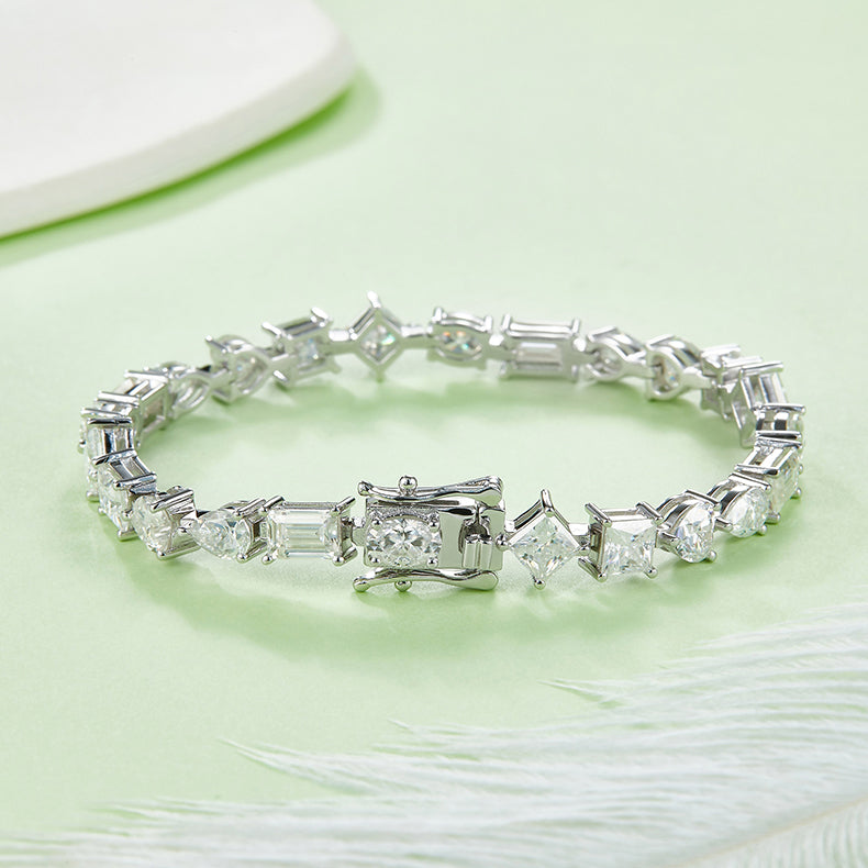 925 Sterling Silver Shaped Stone Tennis Bracelet 4