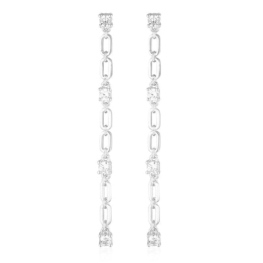 925 Sterling Silver Jacinta Round Cut Cubic Zirconia Drop Earrings 1