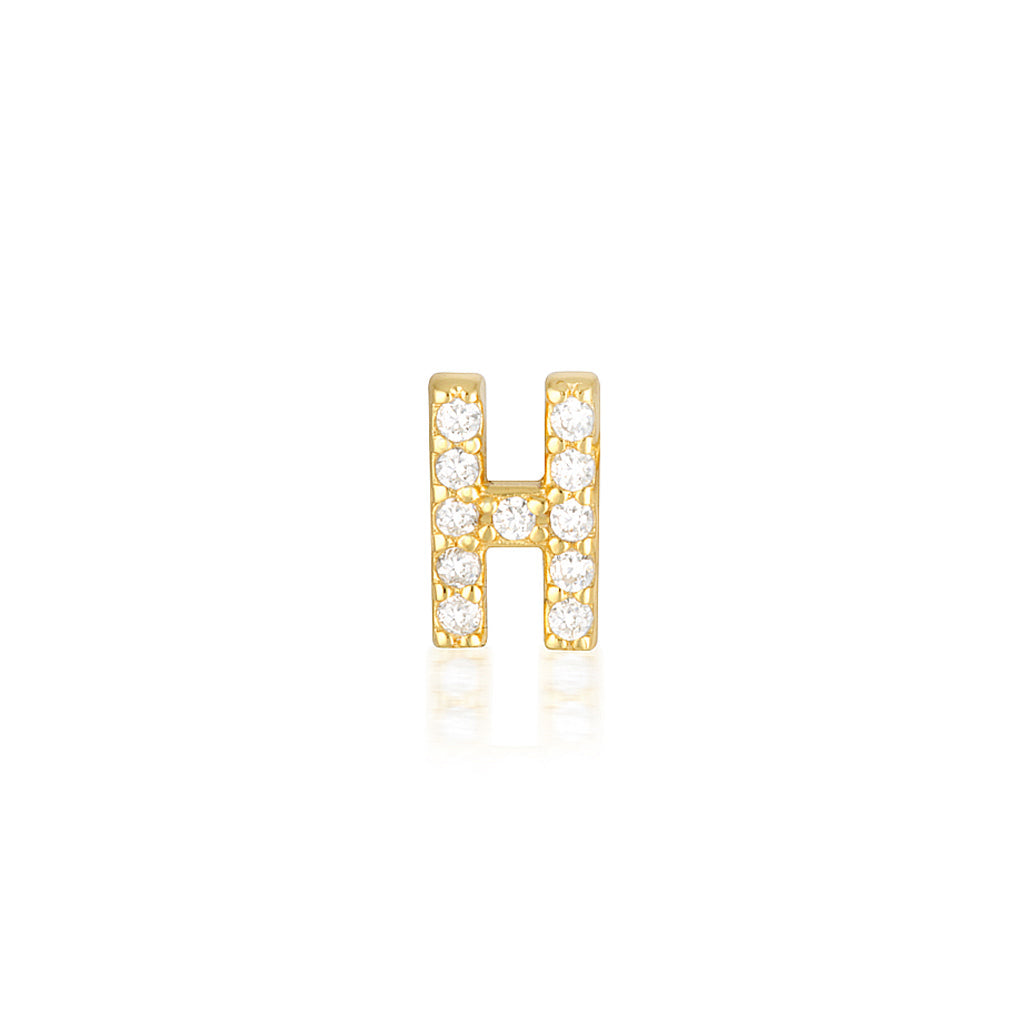 925 Sterling Silver A-Z Earrings Gold Cubic Zirconia Stud Earring 12