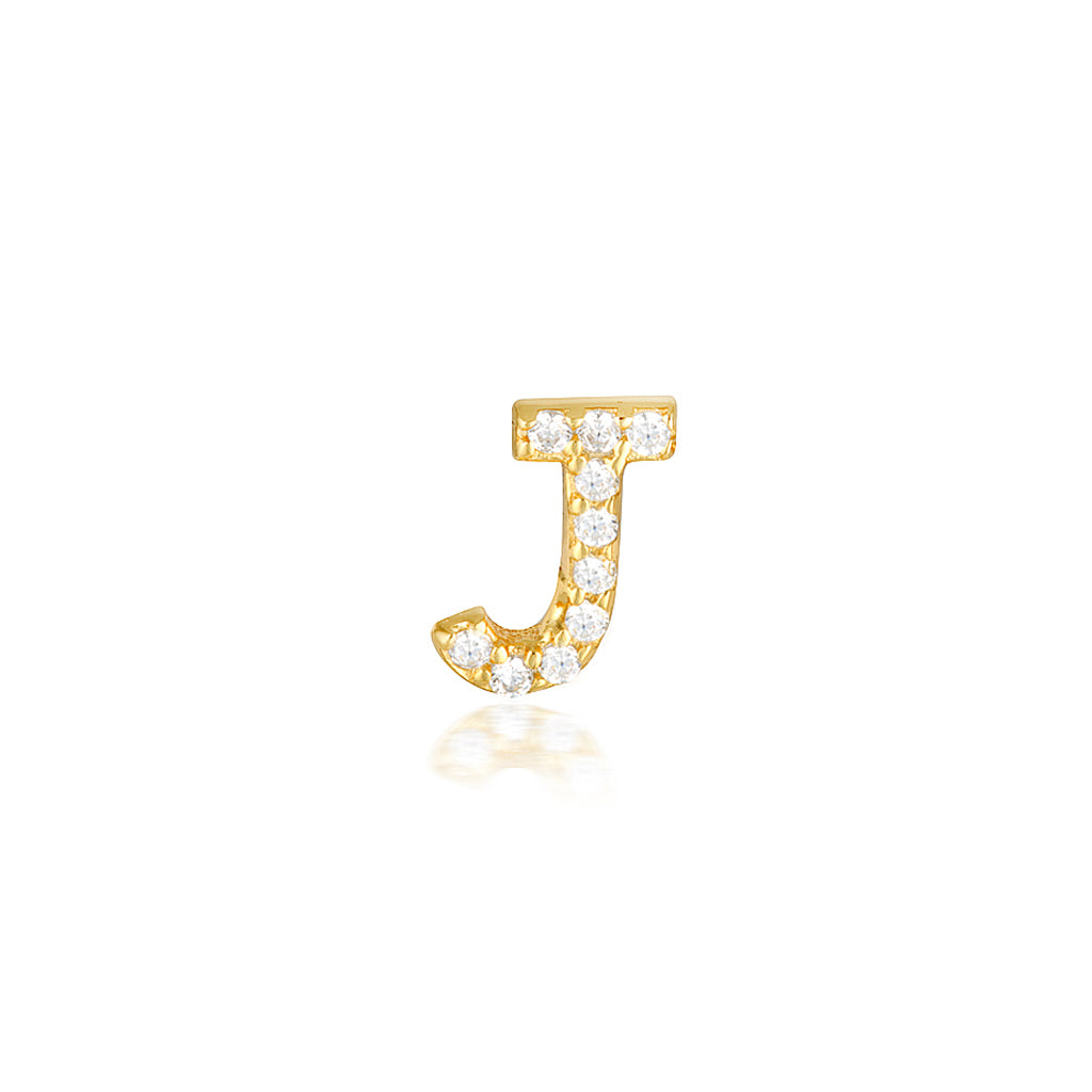 925 Sterling Silver A-Z Earrings Gold Cubic Zirconia Stud Earring 14