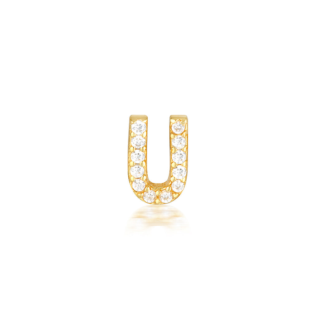 925 Sterling Silver A-Z Earrings Gold Cubic Zirconia Stud Earring 25