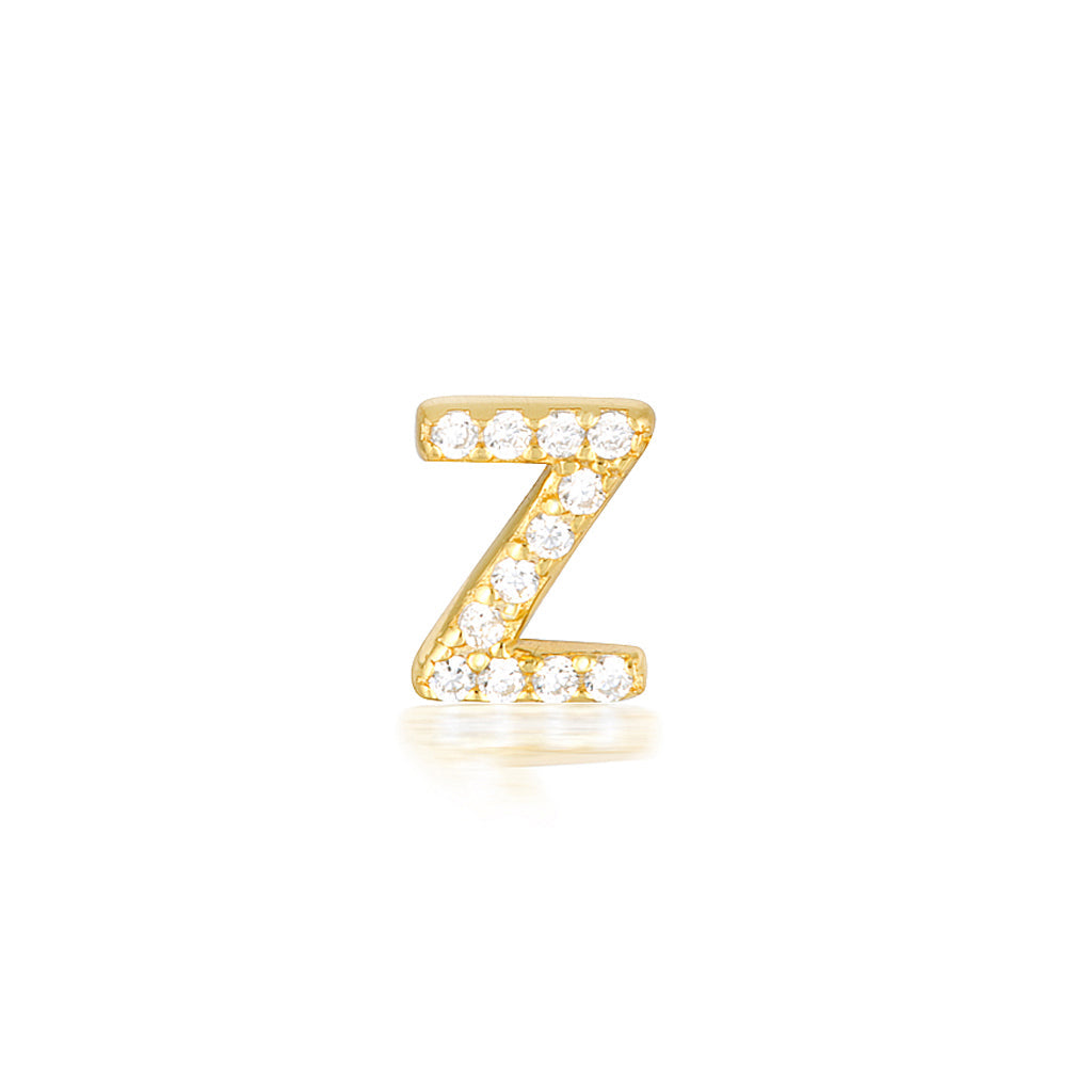 925 Sterling Silver A-Z Earrings Gold Cubic Zirconia Stud Earring 30