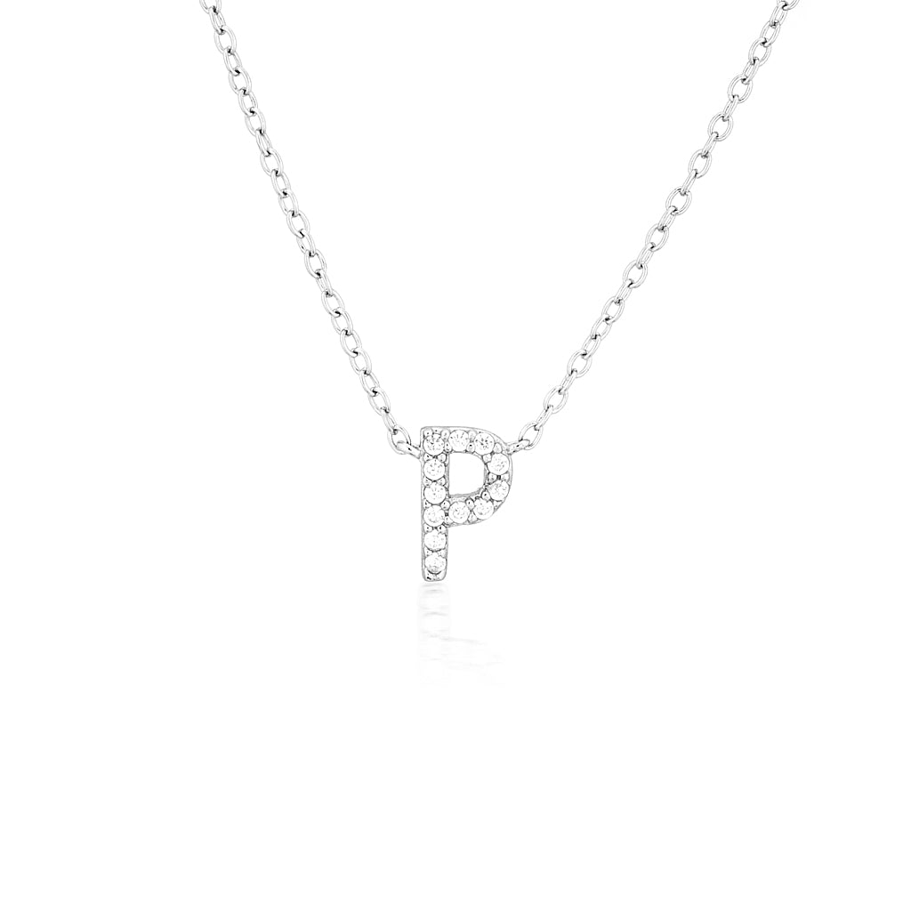 925 Sterling Silver CZ A-Z Necklaces Silver 19