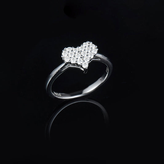 925 Sterling Silver 3.5mm Round Cut Moissanite Diamond Heart Shaped Ring