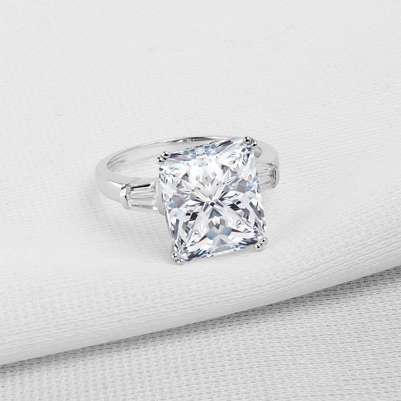 925 Sterling Silver Radiant CZ Bagutte Three Stone Ring