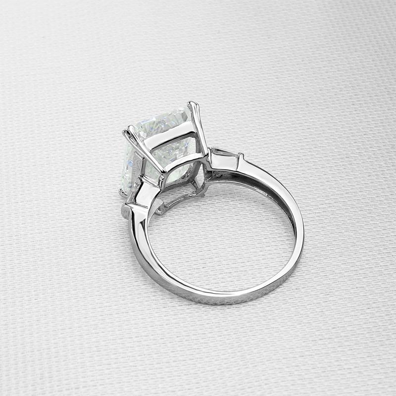 925 Sterling Silver Radiant CZ Bagutte Three Stone Ring