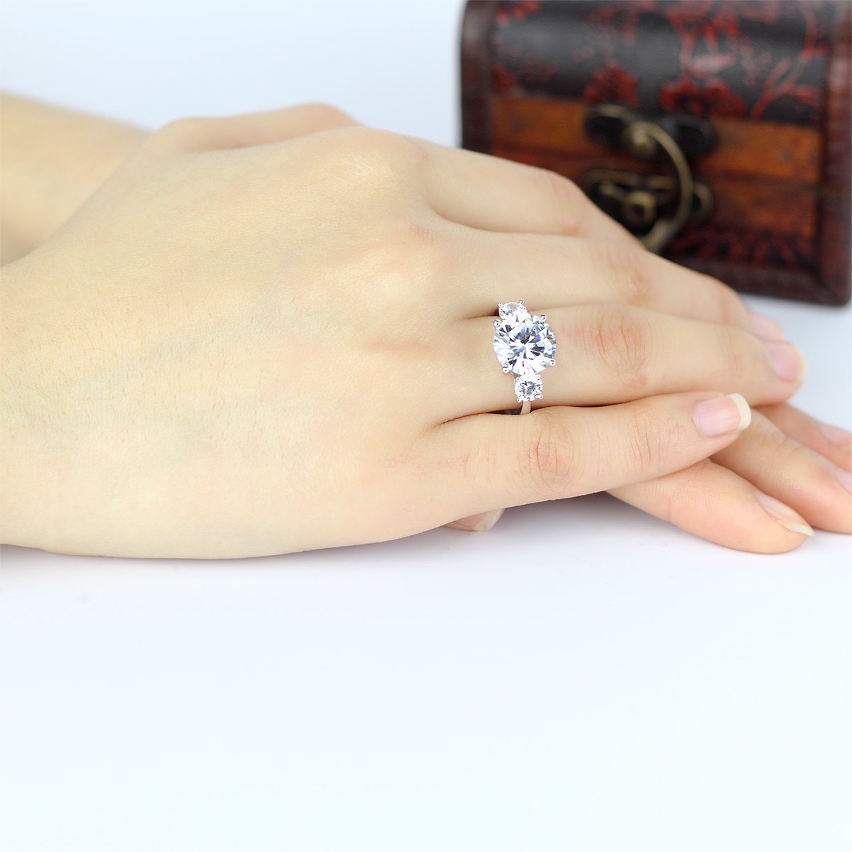 925 Sterling Silver Three Stone Round CZ Ring