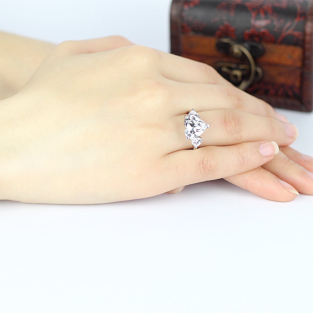 Three Stone Heart CZ Trillion Ring