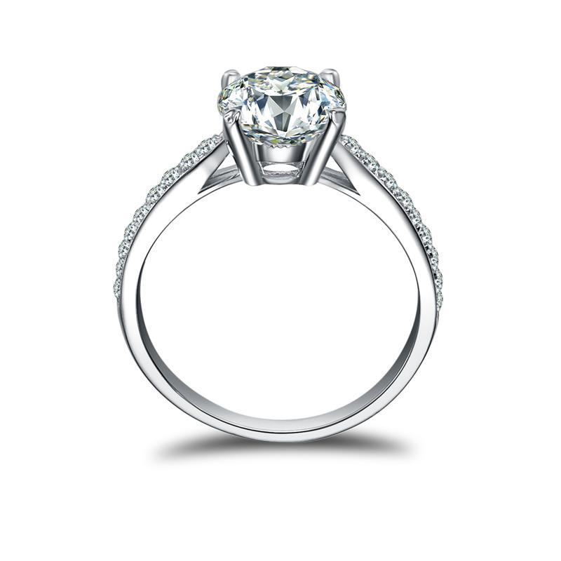 925 Sterling Silver Round Center Stone Created CZ Ring